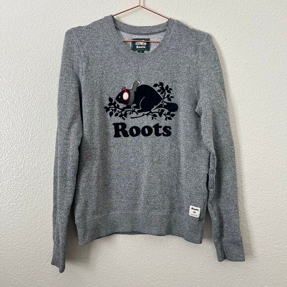 Roots winter beaver earmuffs scarf crew neck sweatshirt heather gray - Picture 1 of 5